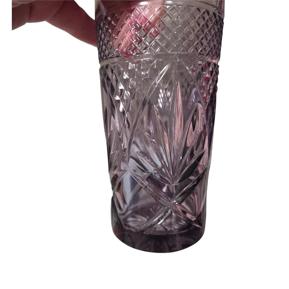 Vintage Amethyst Purple Pressed Glass Tumblers Set of 2 Cut Glass Pattern